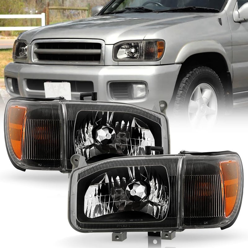 KEEKPO  For 19992004 Nissan Pathfinder Black Headlights Headlamps wParking Corner Light 4pcs Replacement LeftRight